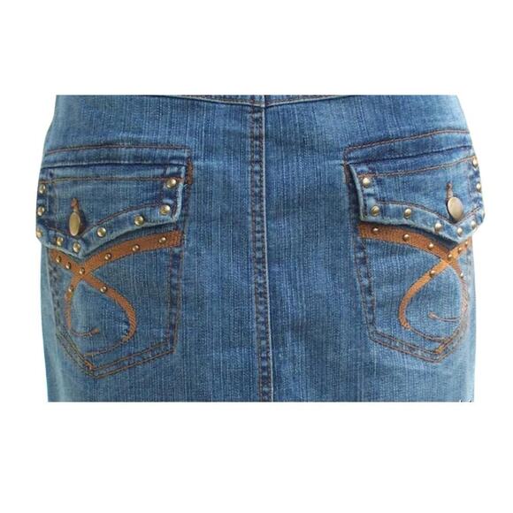 Cache Denim Stud Embroidery Embellished Back Pockets Skirt New Stretch $98 NWT - Picture 2 of 4